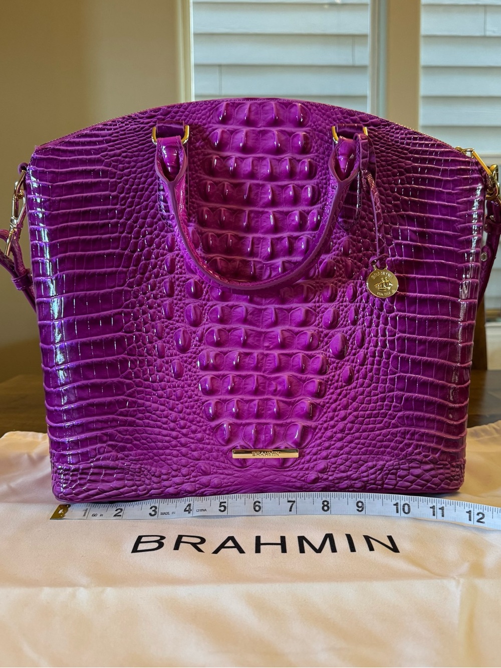 Brahmin Large Duxbury Magenta Croc-Embossed Leather Satchel,NWOT, never used